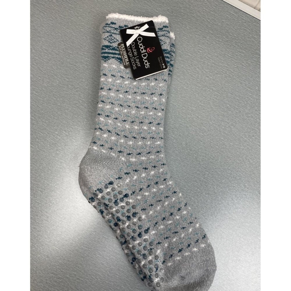 Cuddl Duds Double Layer Lounge Socks Womens 4-10 Gray